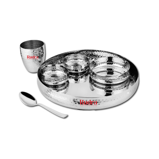 Silver Hammered Dining Thali - Grade 202 - (RU1103)