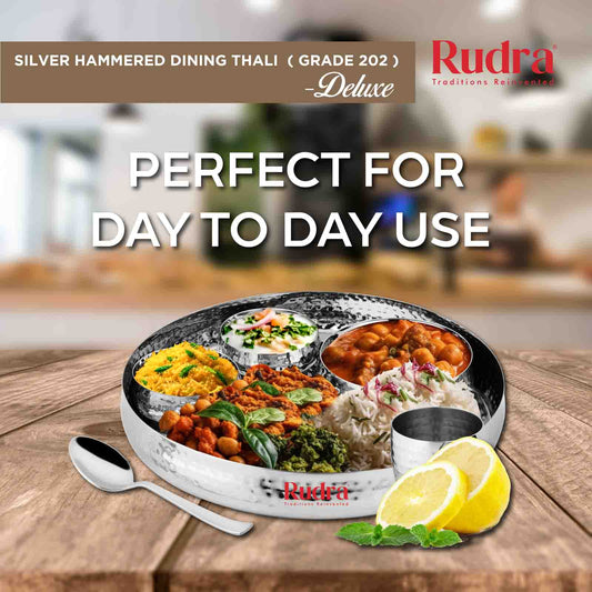 Silver Hammered Dining Thali - Grade 202 - (RU1103)